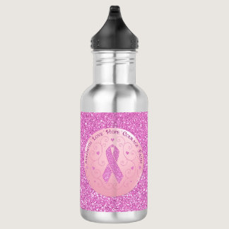 Breast Cancer Pink Ribbon Glitter Water Bottle
