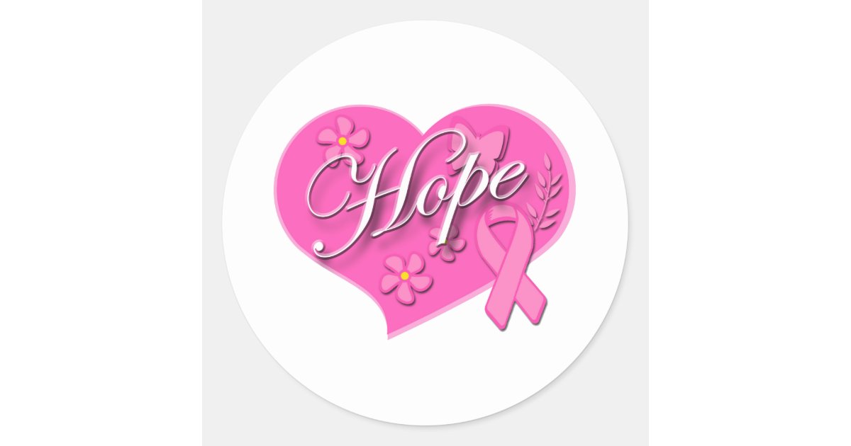 Breast Cancer Pink Ribbon Hope Heart Classic Round Sticker Zazzle