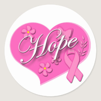 Breast Cancer Pink Ribbon HOPE Heart Round Sticker