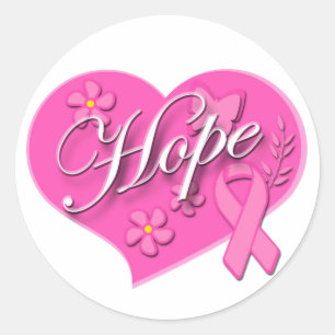 Breast Cancer Pink Ribbon HOPE Heart Round Sticker