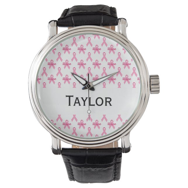 Breast Cancer Pink Ribbon Hope Personalized Watch (Front)