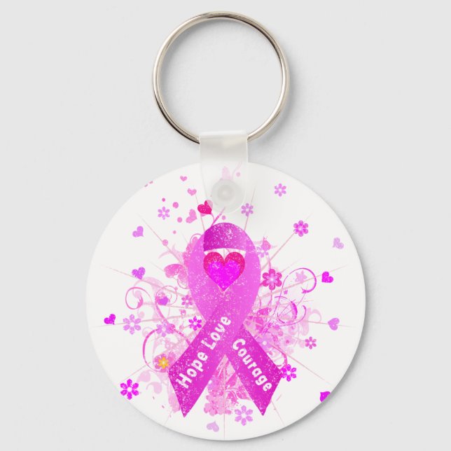 Breast Cancer Pink Ribbon Keychain (Front)