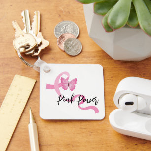 Breast Cancer Pink Ribbon Keychain