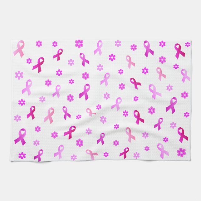 Breast Cancer Pink Ribbon Kitchen Towel (Horizontal)