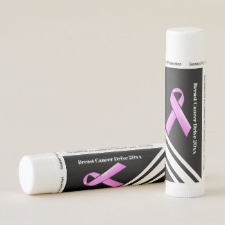 Breast cancer pink ribbon modern stripe CUSTOMIZE Lip Balm