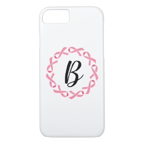 Breast Cancer Pink Ribbon Monogram Phone Case