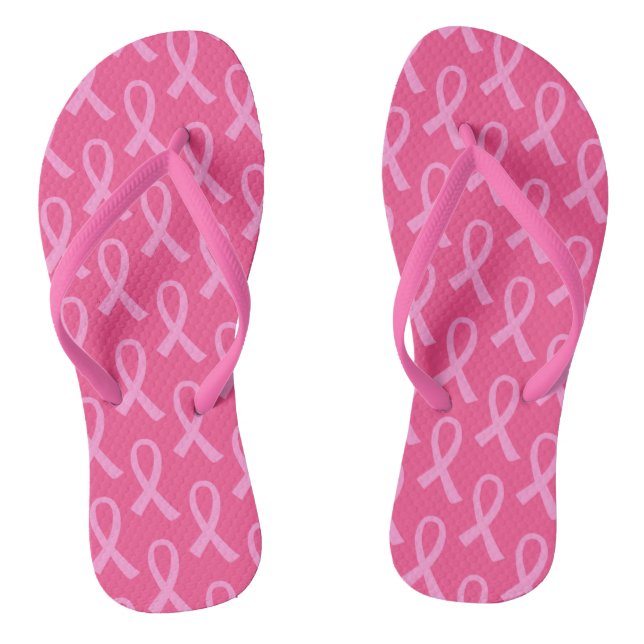 Breast Cancer Pink Ribbon Pattern Flip Flops (Footbed)