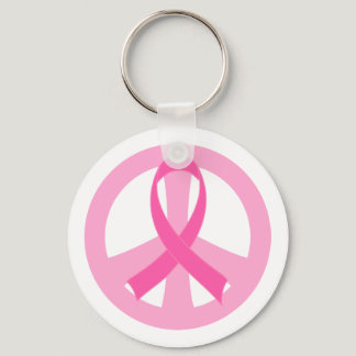 Breast Cancer Pink Ribbon Peace Sign Gift Keychain