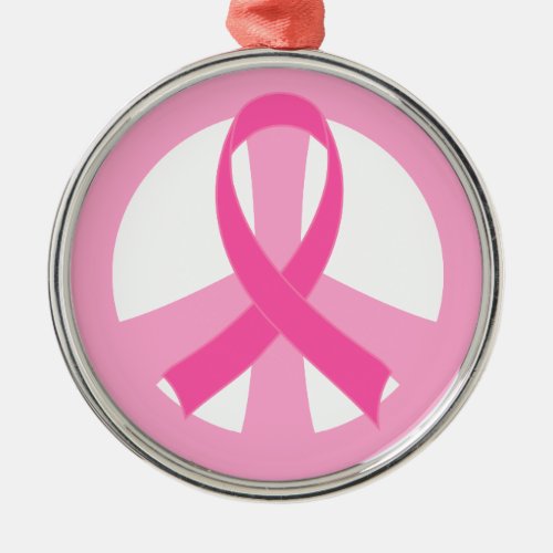 Breast Cancer Pink Ribbon Peace Sign Gift Metal Ornament