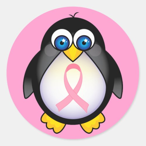 Breast Cancer Pink Ribbon Penguin Gift Classic Round Sticker