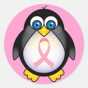 Breast Cancer Pink Ribbon Penguin Gift Classic Round Sticker