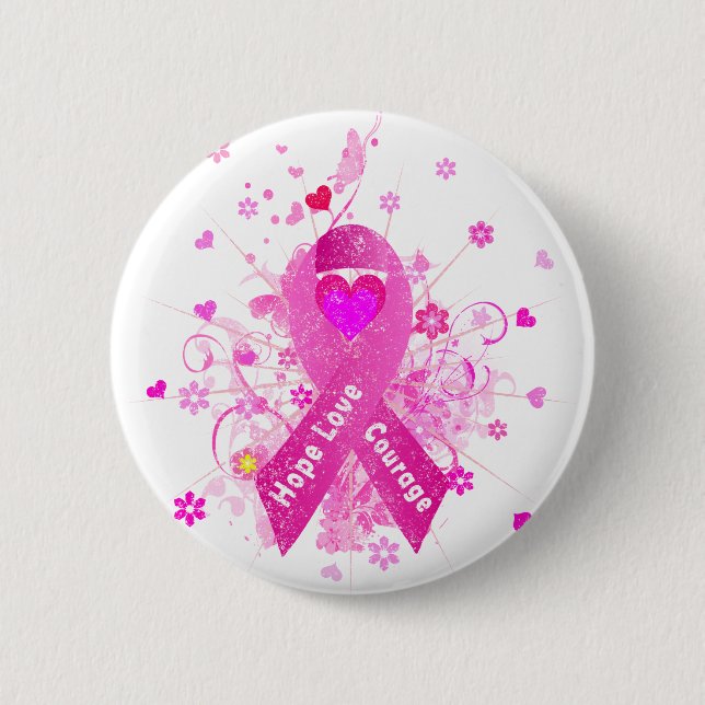 Breast Cancer Pink Ribbon Pinback Button (Front)