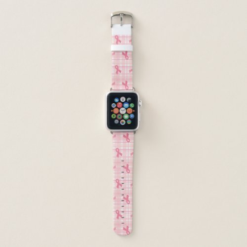 Breast Cancer Pink Ribbon Plaid Pattern Apple Watch Band