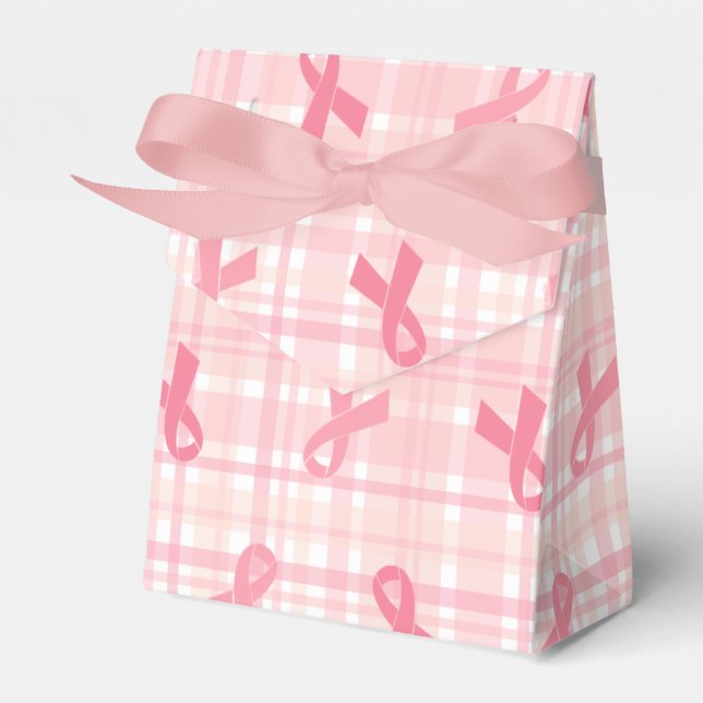 Breast Cancer Pink Ribbon Plaid Pattern Favor Boxes (Front Side)