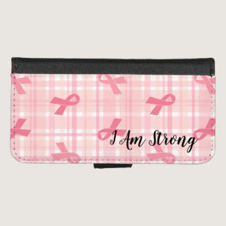 Breast Cancer Pink Ribbon Plaid Pattern iPhone 8/7 Wallet Case
