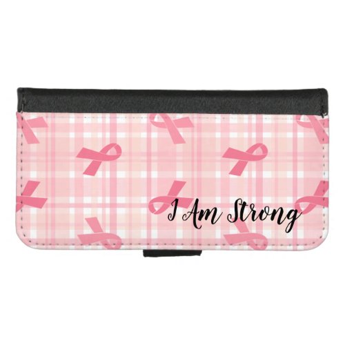 Breast Cancer Pink Ribbon Plaid Pattern iPhone 87 Wallet Case