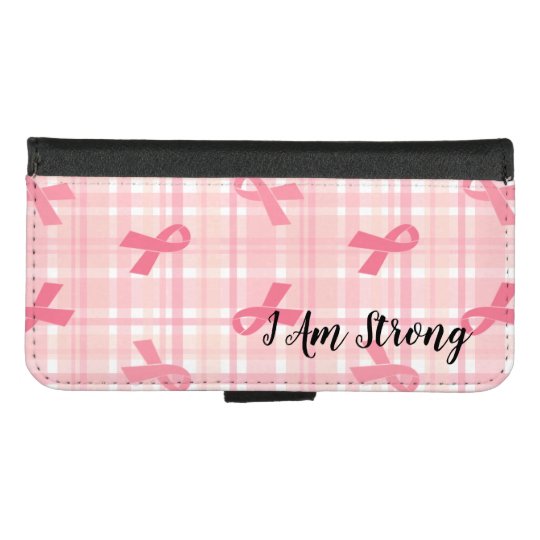 Breast Cancer Pink Ribbon Plaid Pattern iPhone Wallet Case ...