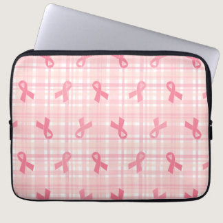 Breast Cancer Pink Ribbon Plaid Pattern Laptop Sleeve