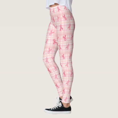 Breast Cancer Pink Ribbon Plaid Pattern Leggings