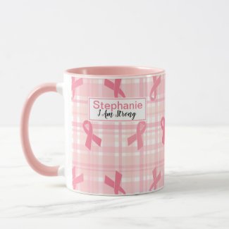 Breast Cancer Pink Ribbon Plaid Pattern Mug