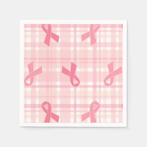 Breast Cancer Pink Ribbon Plaid Pattern Napkins