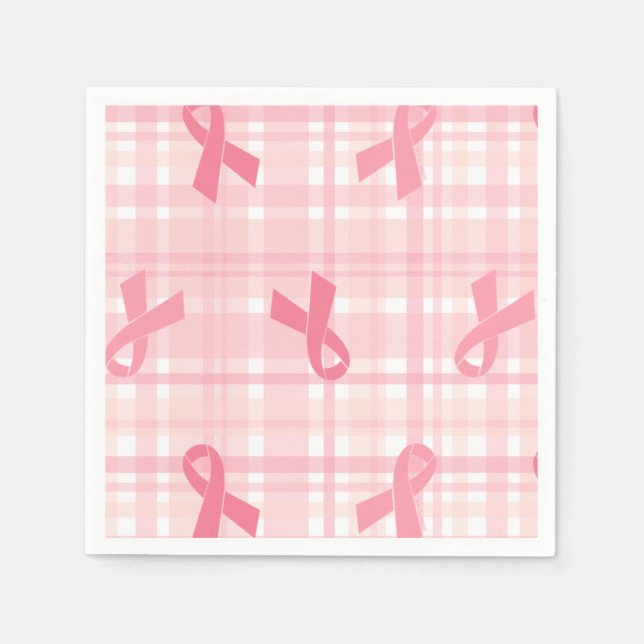 Breast Cancer Pink Ribbon Plaid Pattern Napkins (Front)