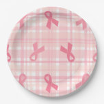 Breast Cancer Pink Ribbon Plaid Pattern Paper Plates