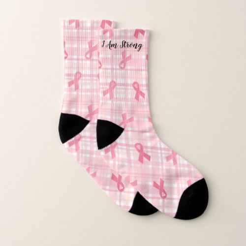 Breast Cancer Pink Ribbon Plaid Pattern Socks