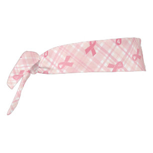 Breast Cancer Pink Ribbon Plaid Pattern Tie Headband