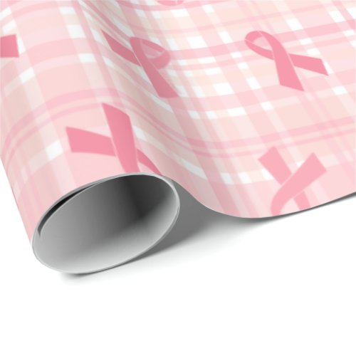 Breast Cancer Pink Ribbon Plaid Pattern Wrapping Paper