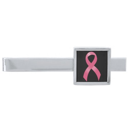 Breast Cancer Pink Ribbon Silver Finish Tie Clip