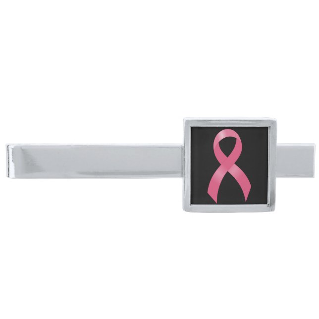 Breast Cancer Pink Ribbon Silver Finish Tie Clip (Front)