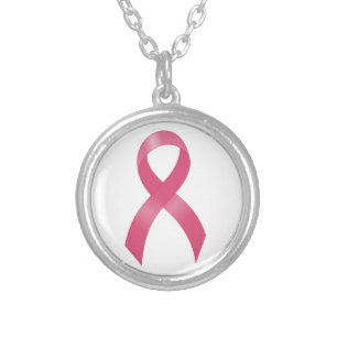 Breast Cancer Pink Ribbon Silver Plated Necklace