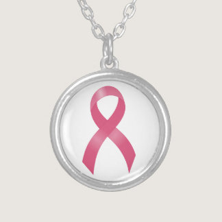 Breast Cancer Pink Ribbon Silver Plated Necklace