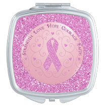 Breast Cancer Pink Ribbon Square Compact Mirror