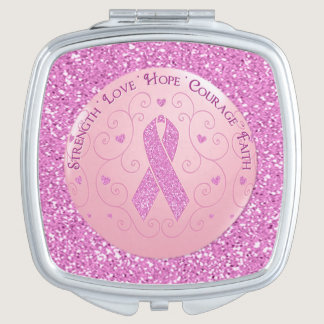 Breast Cancer Pink Ribbon Square Compact Mirror