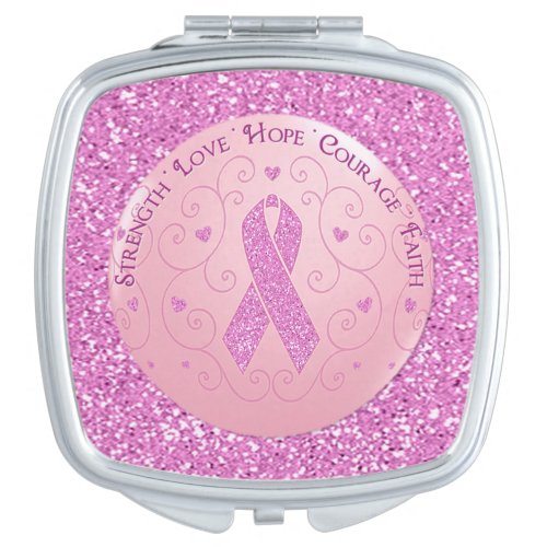 Breast Cancer Pink Ribbon Square Compact Mirror  
