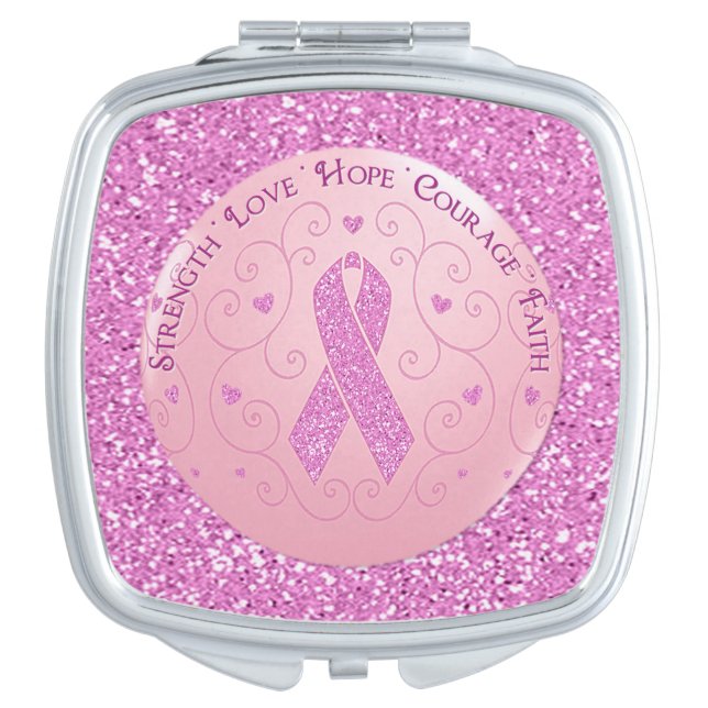 Breast Cancer Pink Ribbon Square Compact Mirror   (Front)