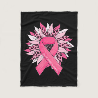 Breast Cancer Pink Ribbon Sunflower Breast Cancer  Fleece Blanket