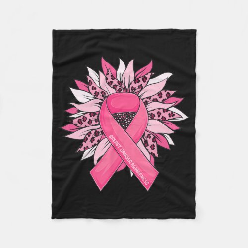 Breast Cancer Pink Ribbon Sunflower Breast Cancer  Fleece Blanket