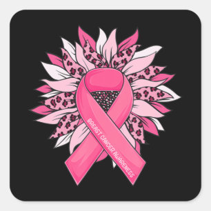 Breast Cancer Pink Ribbon Sunflower Breast Cancer Square Sticker