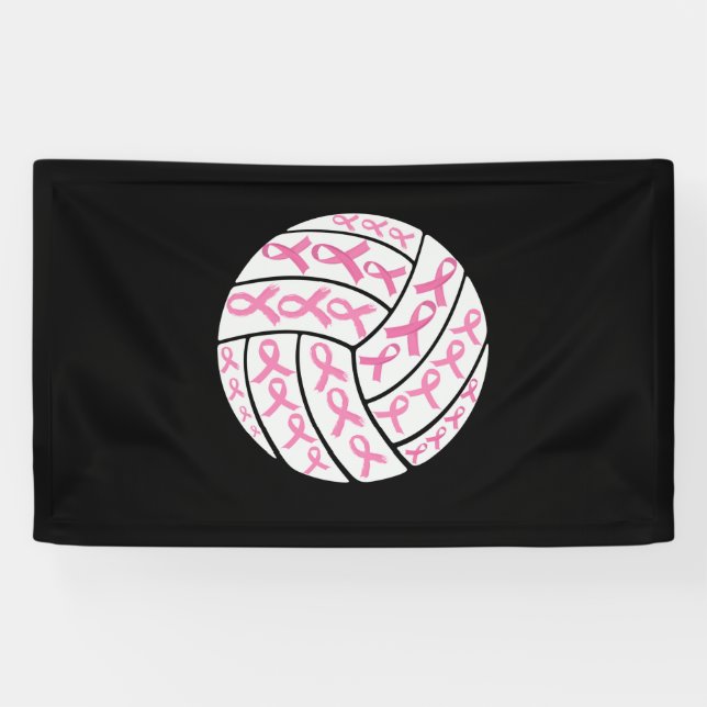 Breast Cancer Pink Ribbon Volleyball Awareness Banner (Horizontal)