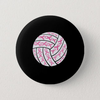 Breast Cancer Pink Ribbon Volleyball Awareness Button