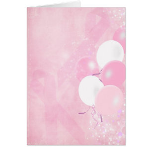 Breast Cancer Pink Ribbon with Balloons Cards