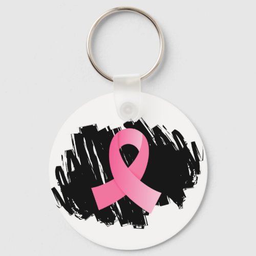Breast Cancer Pink Ribbon With Scribble Keychain