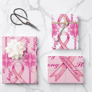 Breast Cancer Pink Ribbon Wrapping Paper Sheets