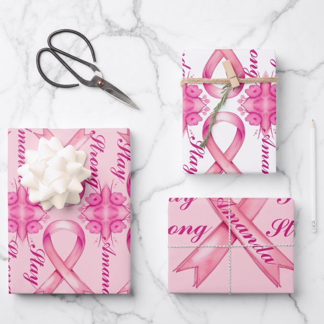 Breast Cancer Pink Ribbon Wrapping Paper Sheets (Front)