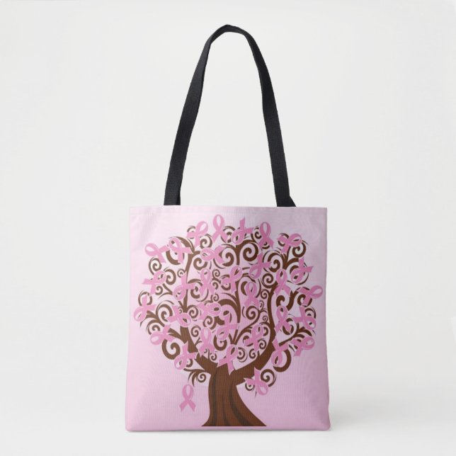 Breast cancer pink ribbons tree tote (Front)
