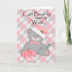 Breast Cancer Plaid Xmas Teddy Bear Holiday Card