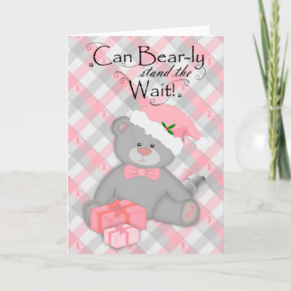 Breast Cancer Plaid Xmas Teddy Bear Holiday Card